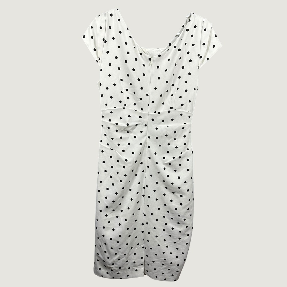 Adrianna Papell White Black Polka Dot Cowl Neck Draped Sheath Dress Size 12